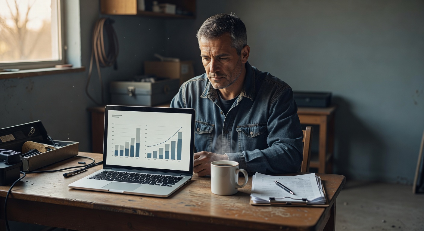 A small business owner reviewing a data dashboard on a laptop at their desk.